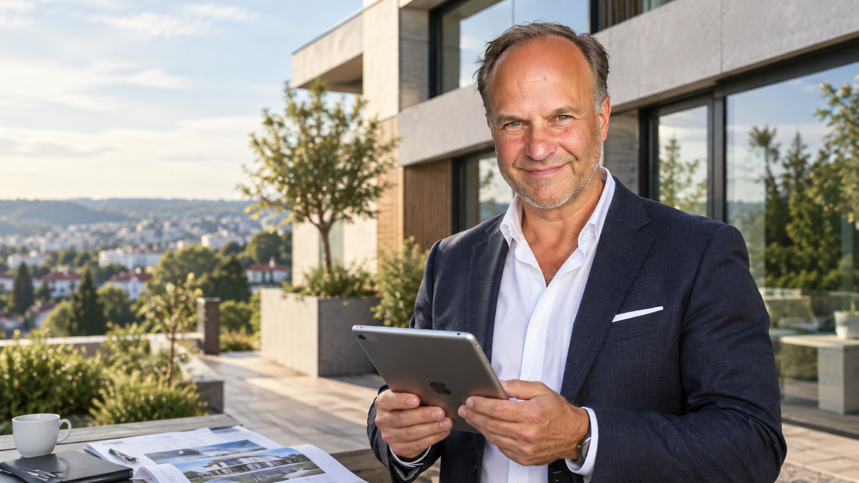 Christian Breitschwerdt bei der Analyse einer modernen Immobilie